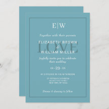 Elegant Simple Retro Blue mit Monogram Wedding