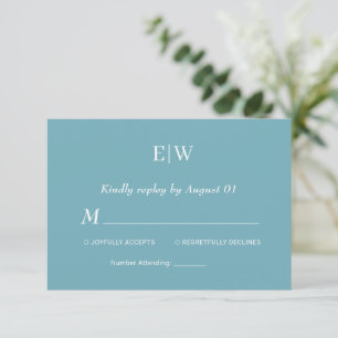Elegant Simple Retro Blue mit Monogram Wedding RSVP Karte