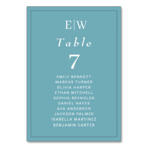 Elegant Simple Retro Blue mit Monogram Wedding Tischnummer