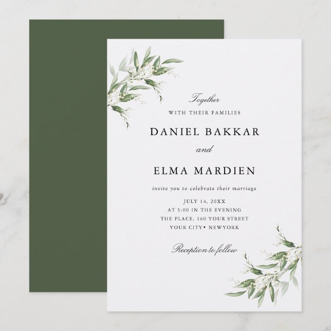 Elegant Simple Rustic Botanical Greenery Wedding Einladung (Vorne/Hinten)