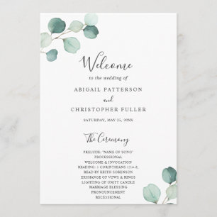 Elegant Simple Sage Greenery Eucalyptus Wedding Programm