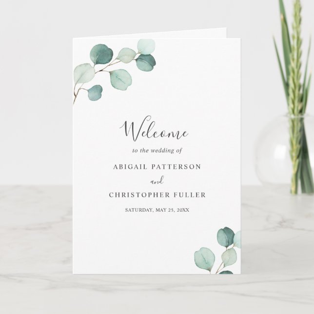 Elegant Simple Sage Greenery Eucalyptus Wedding Programm (Vorderseite)