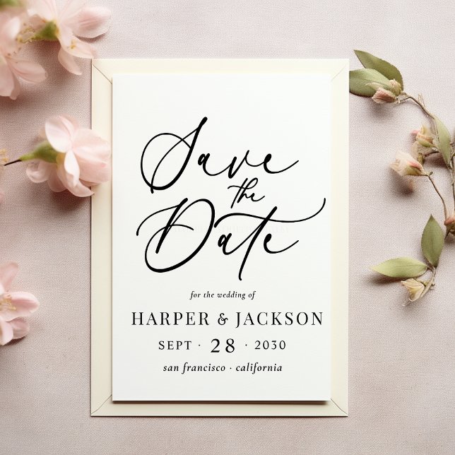 Elegant Simple Save the Date Calligraphy Script Einladung (Von Creator hochgeladen)