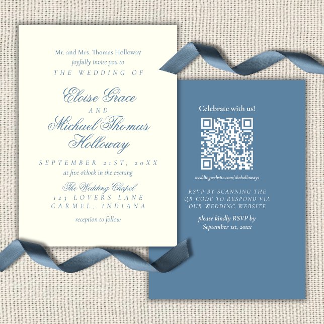 Elegant Simple Script Dusty Blue Wedding Einladung (Elegant Simple Script Dusty Blue Wedding Invitation)