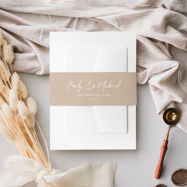 Elegant Simple Taupe Minimale Script Hochzeit Einladungsbanderole (Von Creator hochgeladen)