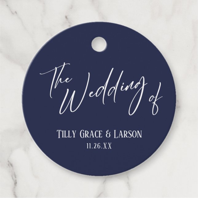 Elegant Simple The Wedding of on Navy Blue Geschenkanhänger (Vorderseite)