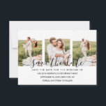 Elegant Simple Typografy Couple Foto Collage Save The Date<br><div class="desc">Diese elegante und einfache Hochzeit speichern Sie die Dattelkarte ist perfekt für das romantische Paar. Es verfügt über eine schwarz handgeschriebene Schrift-Typografie in schwarz auf einer Collage aus Foto (insgesamt 6 Fotos) auf einem schlichten, weißen Hintergrund. Auf der Rückseite ist ein süßes Zitat: "Für immer und immer, von diesem Tag...</div>