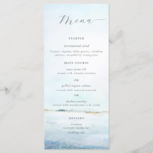 Elegant Simple Watercolor Beach Coastal Wedding Menükarte