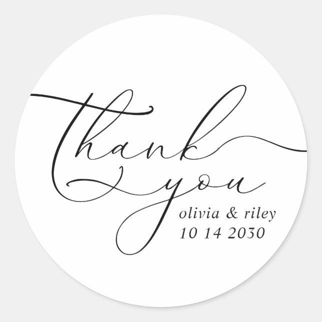 Elegant Simple Wedding Vielen Dank Script Runder Aufkleber (Vorderseite)