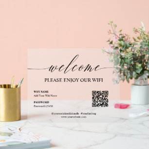 Elegant Simple Welcome Enjoy WiFi QR Code Acrylschild