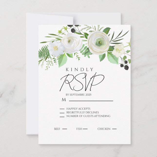 Elegant Simple White Floral Invitation (Devant)