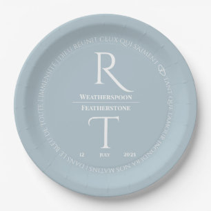 Elegant Simple White Gray Monogram Wedding Pappteller