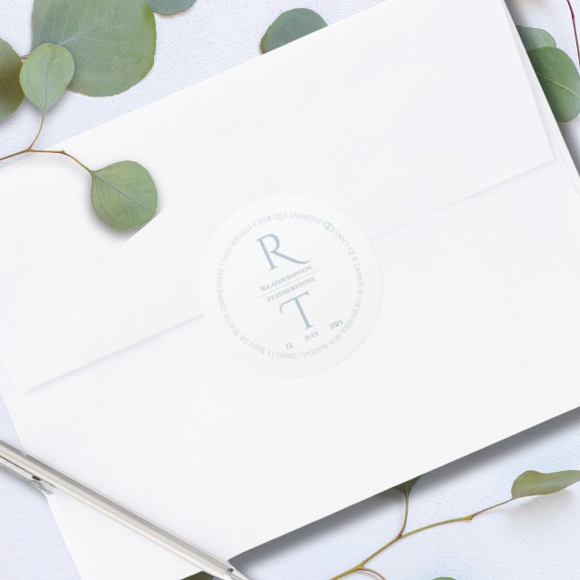 Elegant Simple White Gray Monogram Wedding Runder Aufkleber (Von Creator hochgeladen)