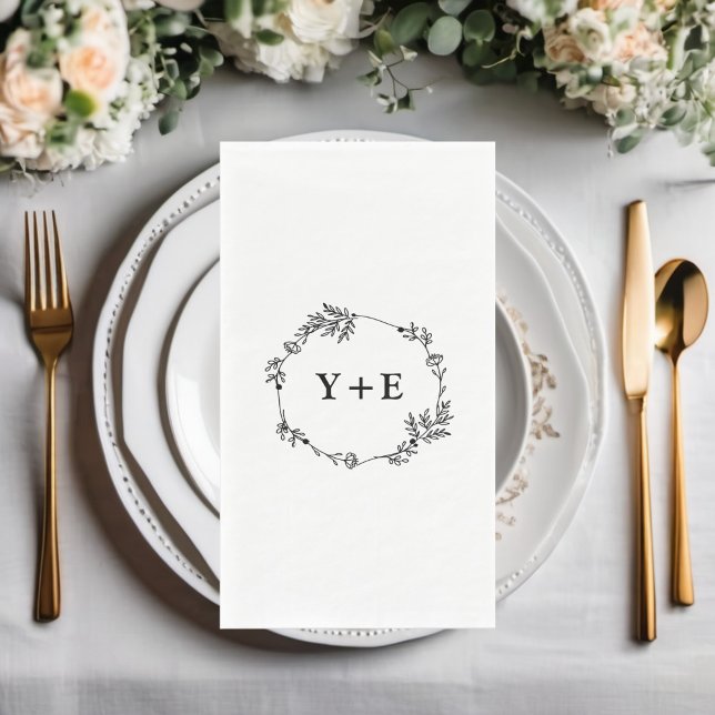 Elegant Simple White Mit Monogramm Wedding Serviette (Von Creator hochgeladen)