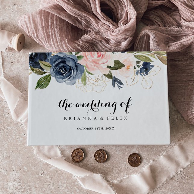 Elegant Simple Winter Floral Calligraphy Wedding Gästebuch (Von Creator hochgeladen)