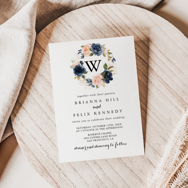 Elegant Simple Winter Floral Monogram Wedding Einladung (Von Creator hochgeladen)