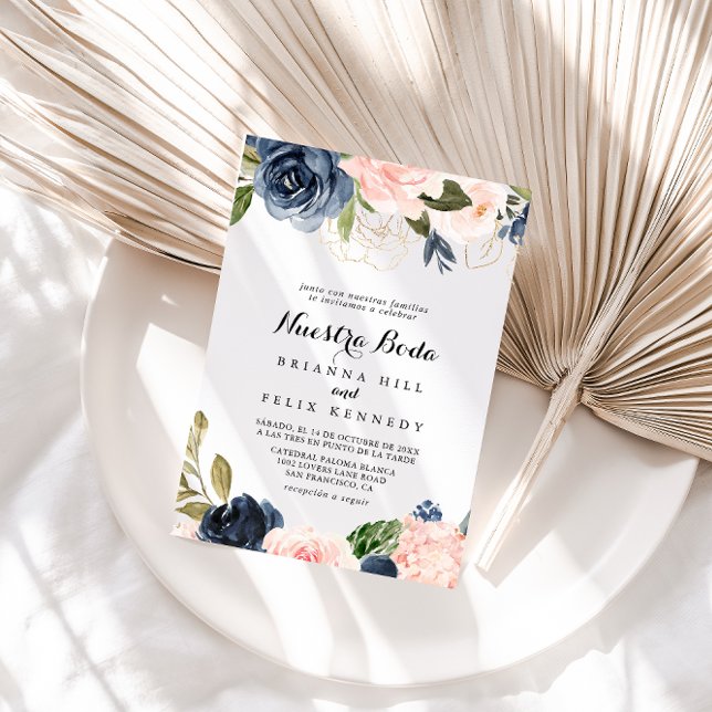 Elegant Simple Winter Floral Nuestra Boda Wedding Einladung (Von Creator hochgeladen)