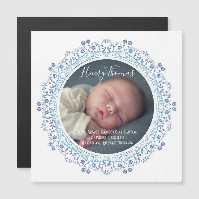 Elegant Simple Wreath Blue Einfach Sweet Baby Magneteinladung (Vorne/Hinten)