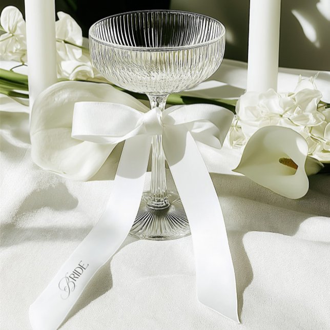 Elegant Single Inscription Bride White Wedding  Satinband (Please note: this ribbon features one single inscription only. It is not a repeating pattern.)