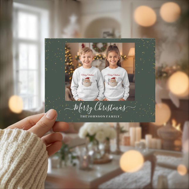 Elegant Single Photo Christmas Card Feiertagspostkarte (Von Creator hochgeladen)