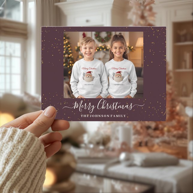 Elegant Single Photo Christmas Card Feiertagspostkarte (Von Creator hochgeladen)