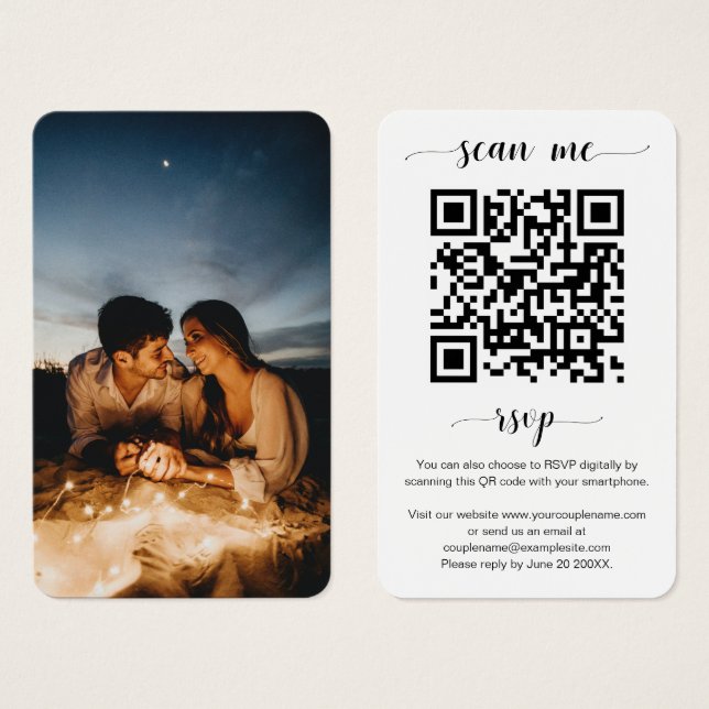 Elégant site de mariage QR Code photo carte RSVP (Devant & derrière)