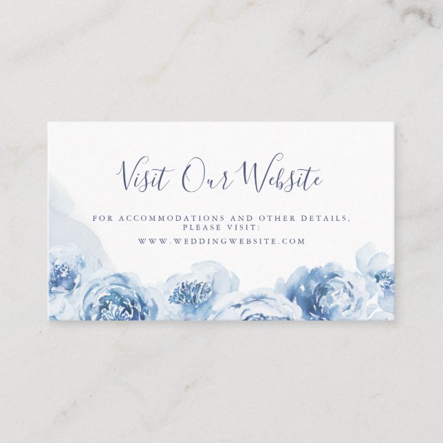 Elégant site mariage floral bleu Insérer carte (Devant)