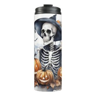 Elegant Skeleton Halloween Wassercolor Thermosbecher
