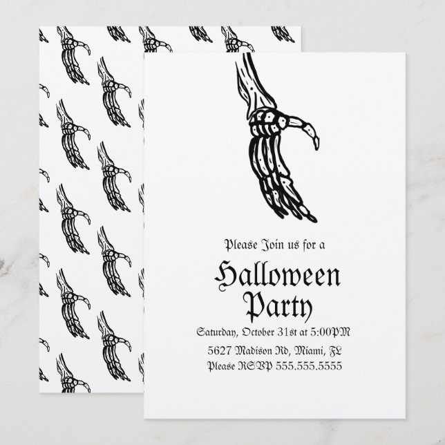 Elegant Skeleton Hands Halloween Party Einladung (Vorne/Hinten)