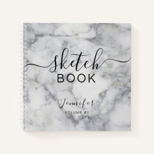 Elegant Sketchbook Ihr Name Script Marble Notizbuch