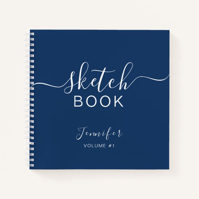 Elegant Sketchbook Ihr Name Skript Navy Blue Notizbuch (Vorderseite)