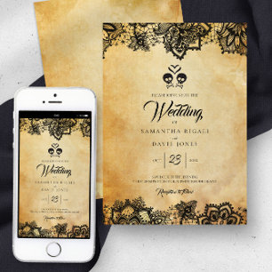 Elegant Skull Budget Halloween Thema Hochzeit Einladung