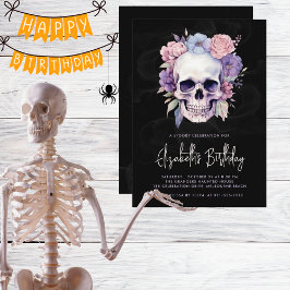 Elegant Skull & florales Gotisches Halloween Gebur Einladung
