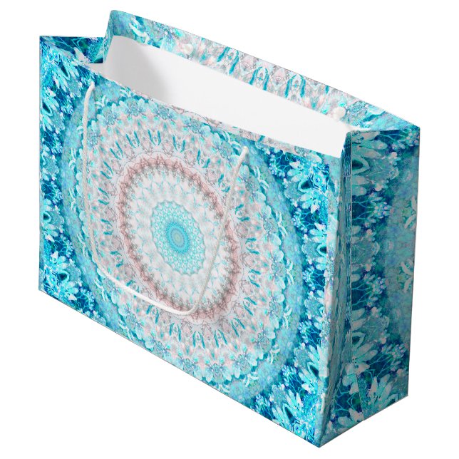 Elegant Sky Blue Crystal Birthday Große Geschenktüte (Vorderseite Schrägansicht)