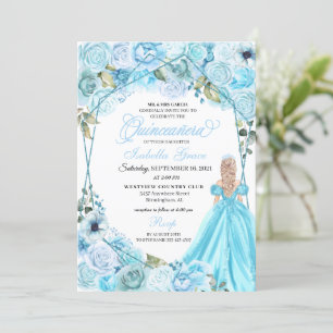 Elégant Sky Blue Floral Quinceanera Invitation