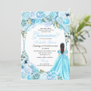 Elégant Sky Blue Floral Quinceanera Invitation