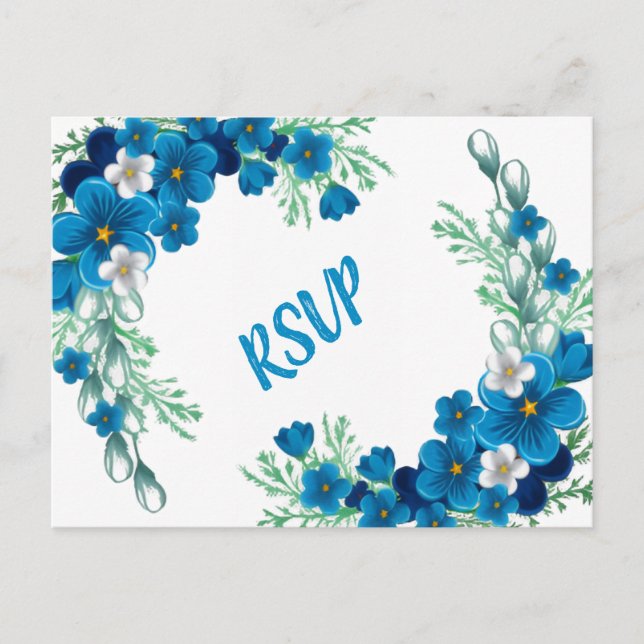 Elegant Sky Blue Floral RSVP Card Postkarte (Vorderseite)