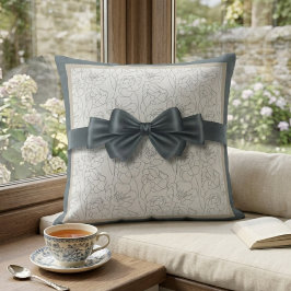 Elegant Slate Gray Modern Ribbon Motif Decorative Kissen