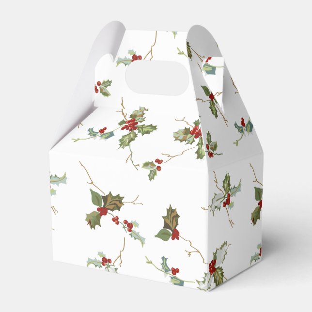 Elegant Small Christmas Holly auf weißem Hintergru Geschenkschachtel (Vorderseite)