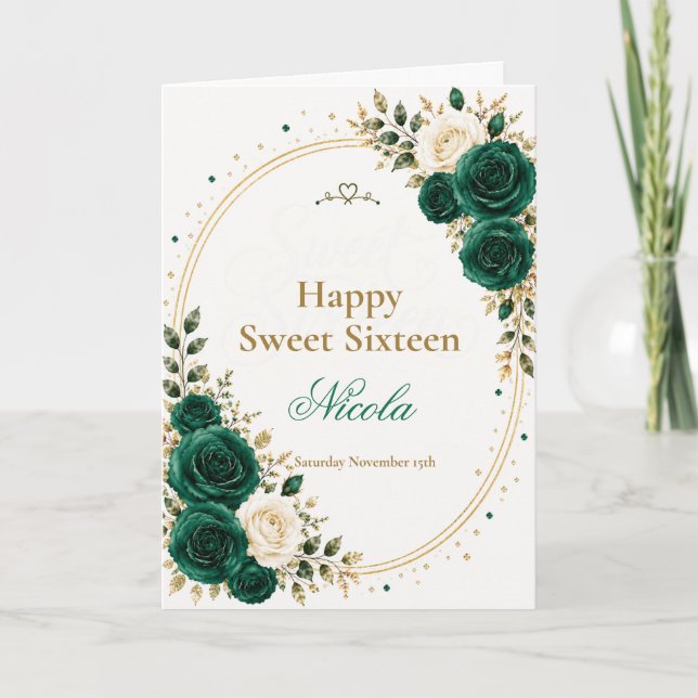 Elegant Smaragd Sweet 16 Karte (Vorderseite)