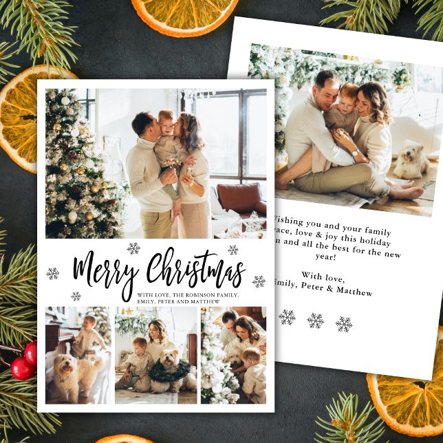 Elegant Snowflake 4 Photo Collage Christmas Feiertagskarte (Von Creator hochgeladen)