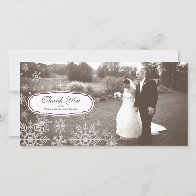 Elegant Snowflake Wedding Vielen Dank Dankeskarte (Vorderseite)