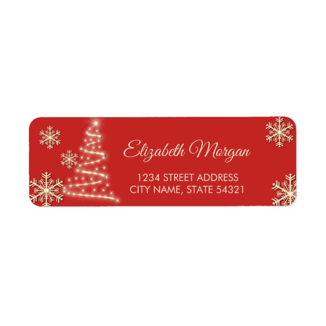 Élégant Snowflakes, Arbre de Noël, Étiquette rouge (Devant)
