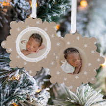 Elegant Snowflakes Beige Baby's First Christmas