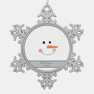 Elegant Snowman Handgeschriebene Skriptfamilie Schneeflocken Zinn-Ornament