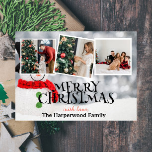 Elegant Snowman Joy Christmas Family Foto Collage Feiertagskarte