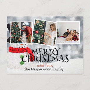 Elegant Snowman Joy Christmas Family Foto Collage Feiertagspostkarte