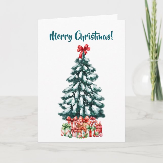 Elegant Snowy Christmas Tree White Karte (Vorderseite)