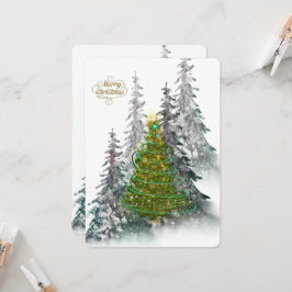 Elegant Snowy Forest Christmas Tree holiday Card Einladung