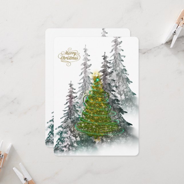 Elegant Snowy Forest Christmas Tree holiday Card Einladung (Vorderseite/Rückseite Beispiel)